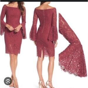 Revolve Bardot Burgundy Lace Off The Shoulder Dress 8
